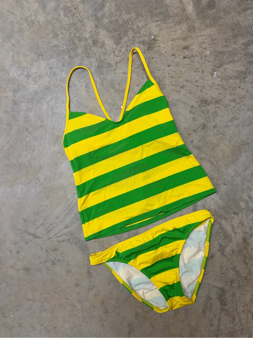 Ralph Lauren Yellow and Green Striped Tankini Bikini Set